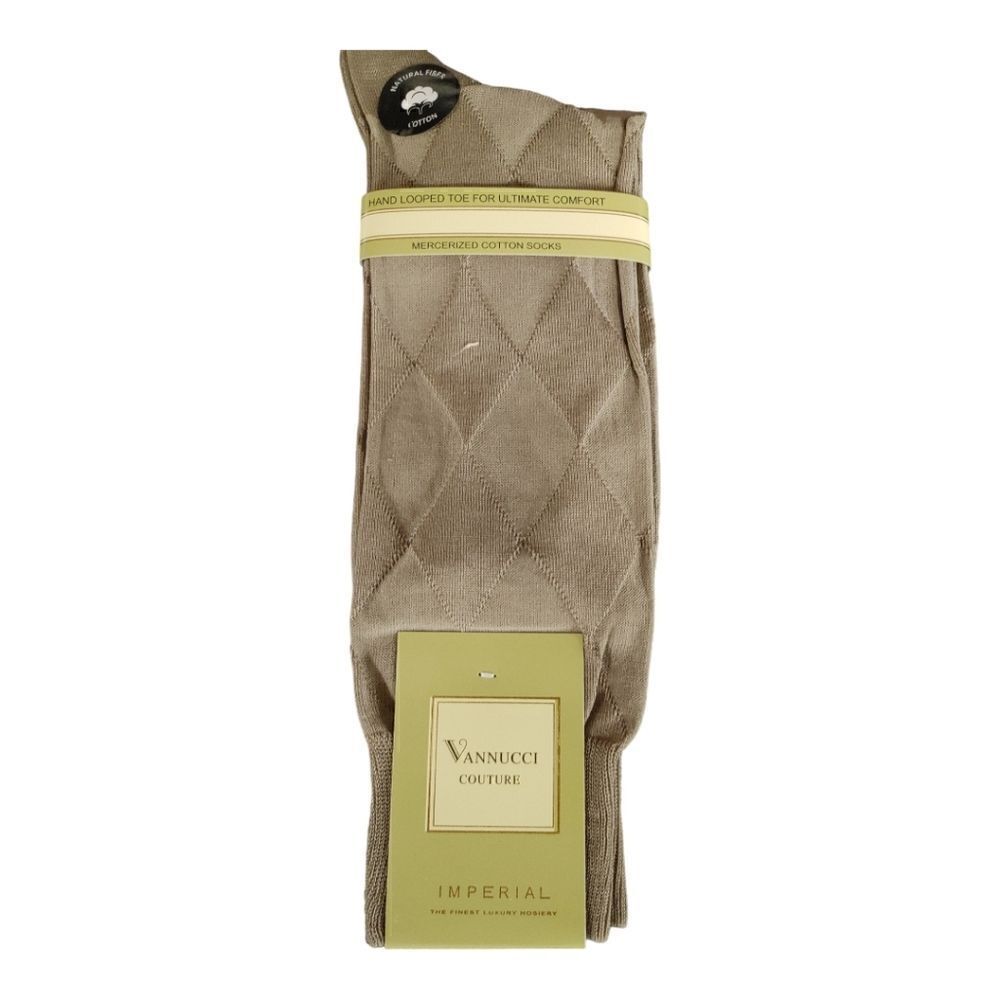 MEN'S VANNUCCI COUTURE IMPERIAL TAUPE COTTON NYLON FASHION DRESS SOCK.